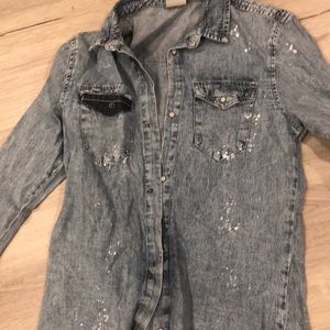Paint splattered jean shirt